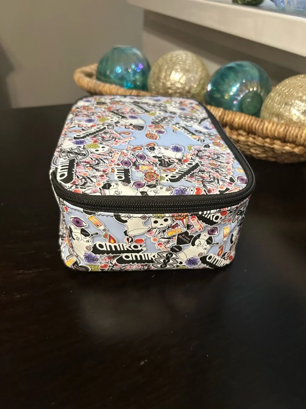 Amika Skulls Hearts Floral Evil Eye Patterned Travel Case